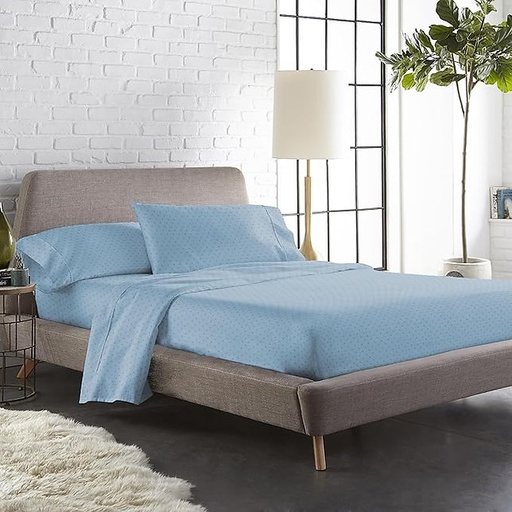 [E-COM10] Blue Dahlia 300 TC Cotton Fitted Bedsheet for Double Bed, Sateen Weave