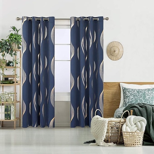 [E-COM11] Urban Space Blackout Curtain for Living Room, Gold Foil Printed 80-85% Blackout